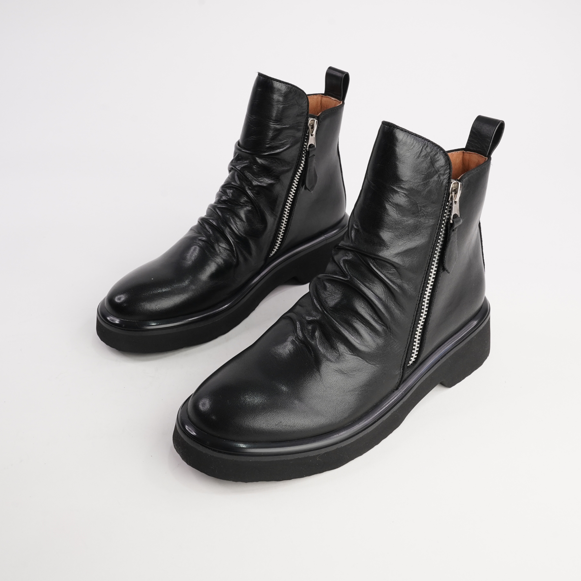 Theona Black Leather Ankle Boots