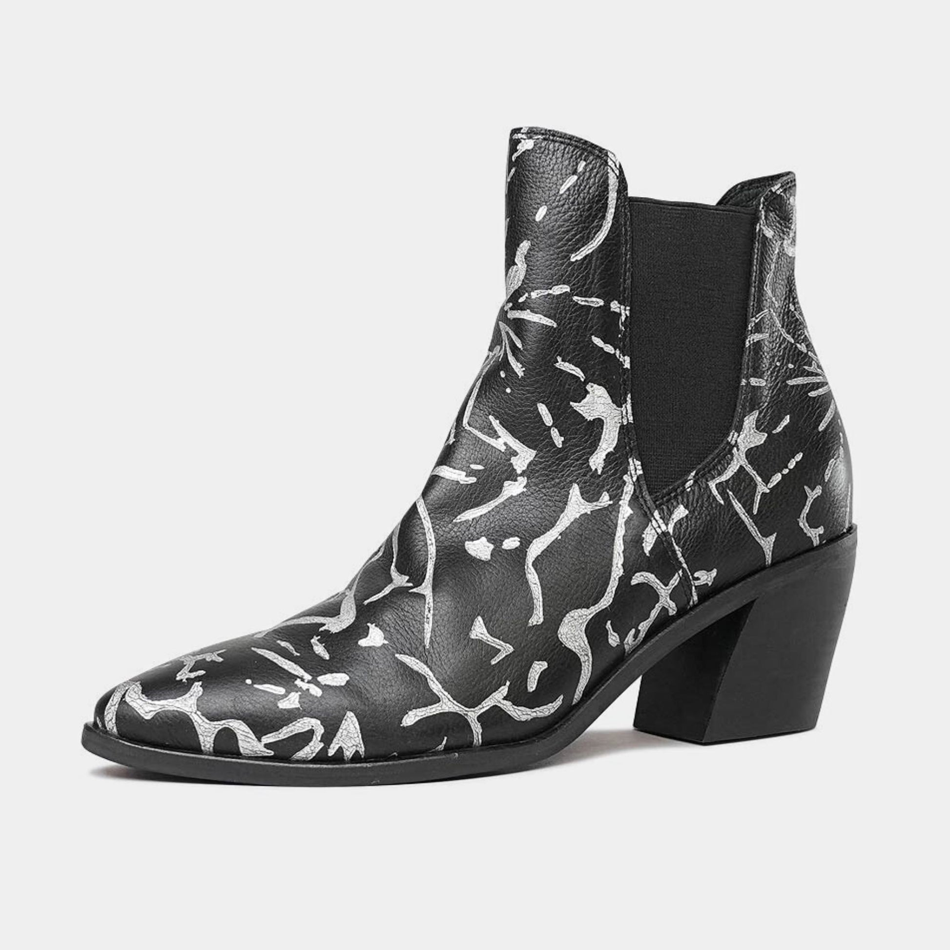Jens Black & Silver Leather Ankle Boots, DJANGO & JULIETTE - Shouz