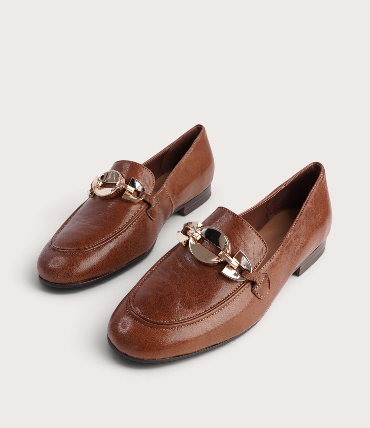 Ilysa Cognac Polish Leather Loafers - DJANGO AND JULIETTE | Shouz