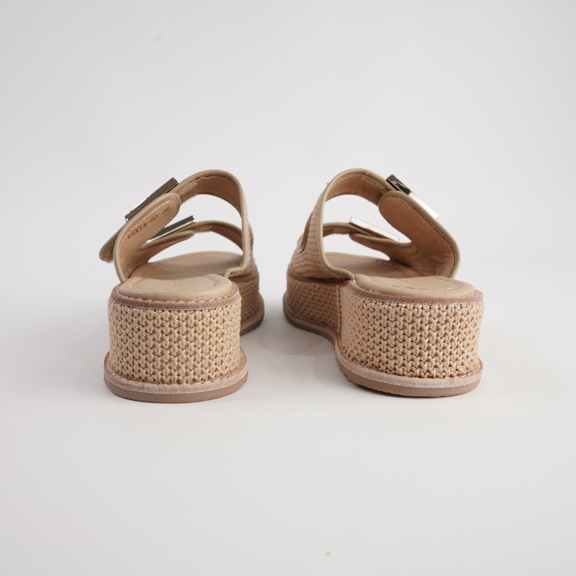Vexta Camel Leather/ Camel Raffia Slides