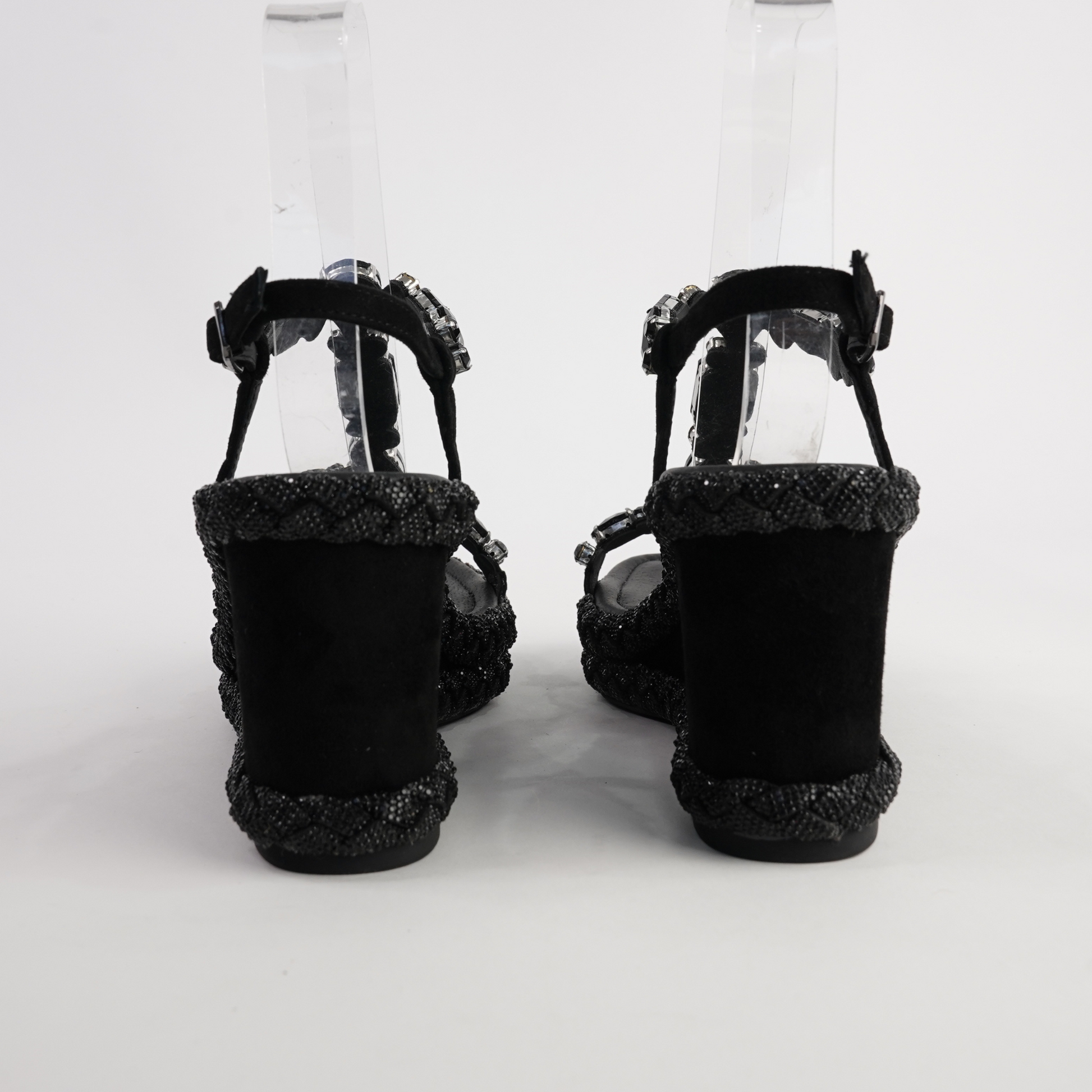 Vontey Black Suede Wedge Sandals