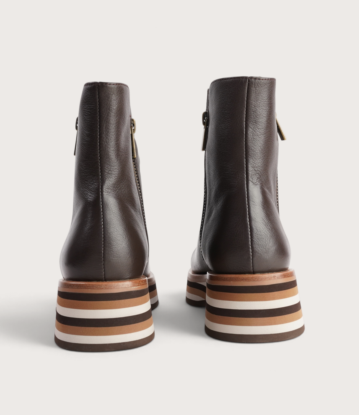 Ganni Choc Leather/ Choc Tan Multi Sole Ankle Boots