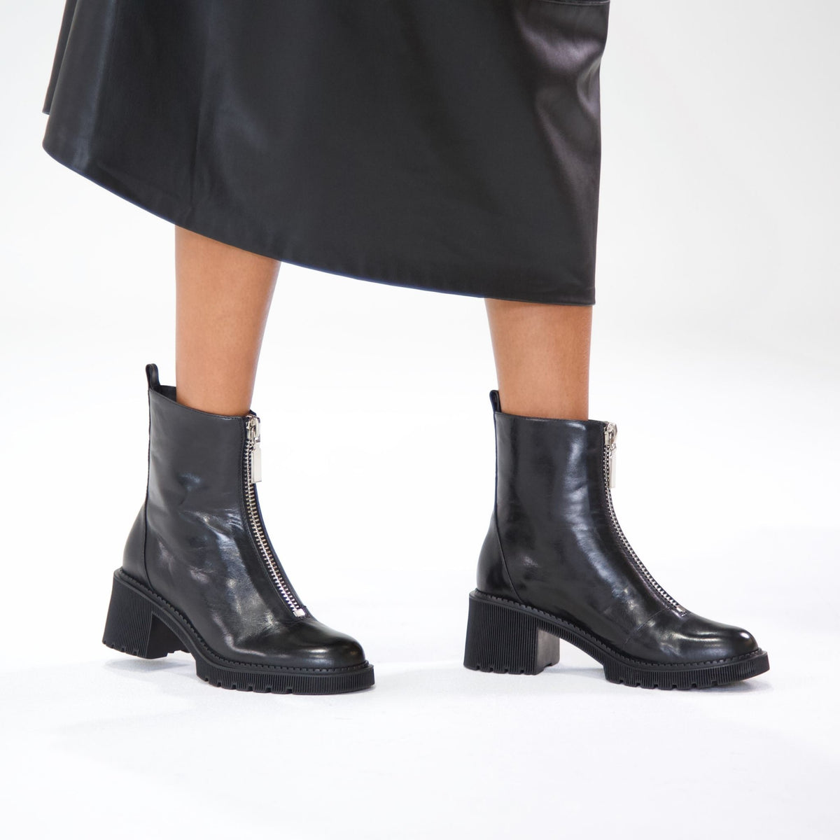 Zosia Black Leather Ankle Boots