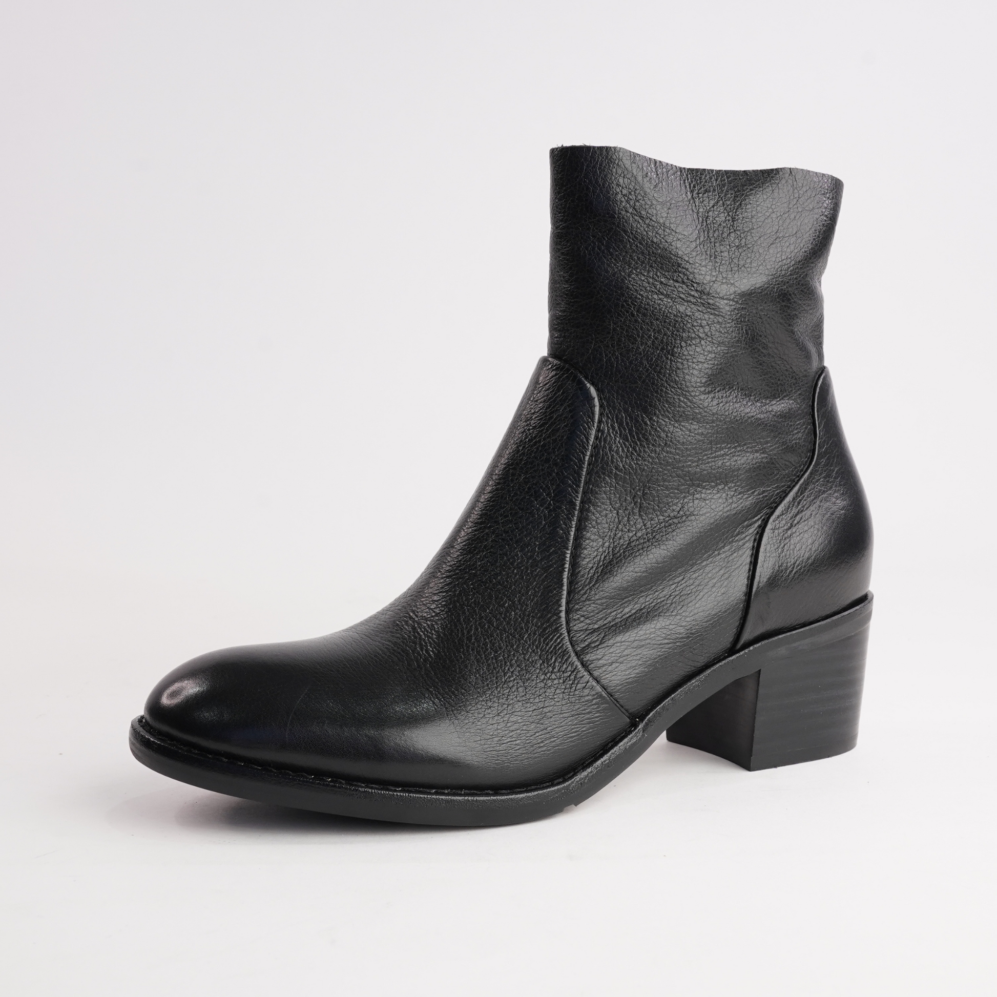 Rarna Black/ Black Heel Leather Ankle Boots