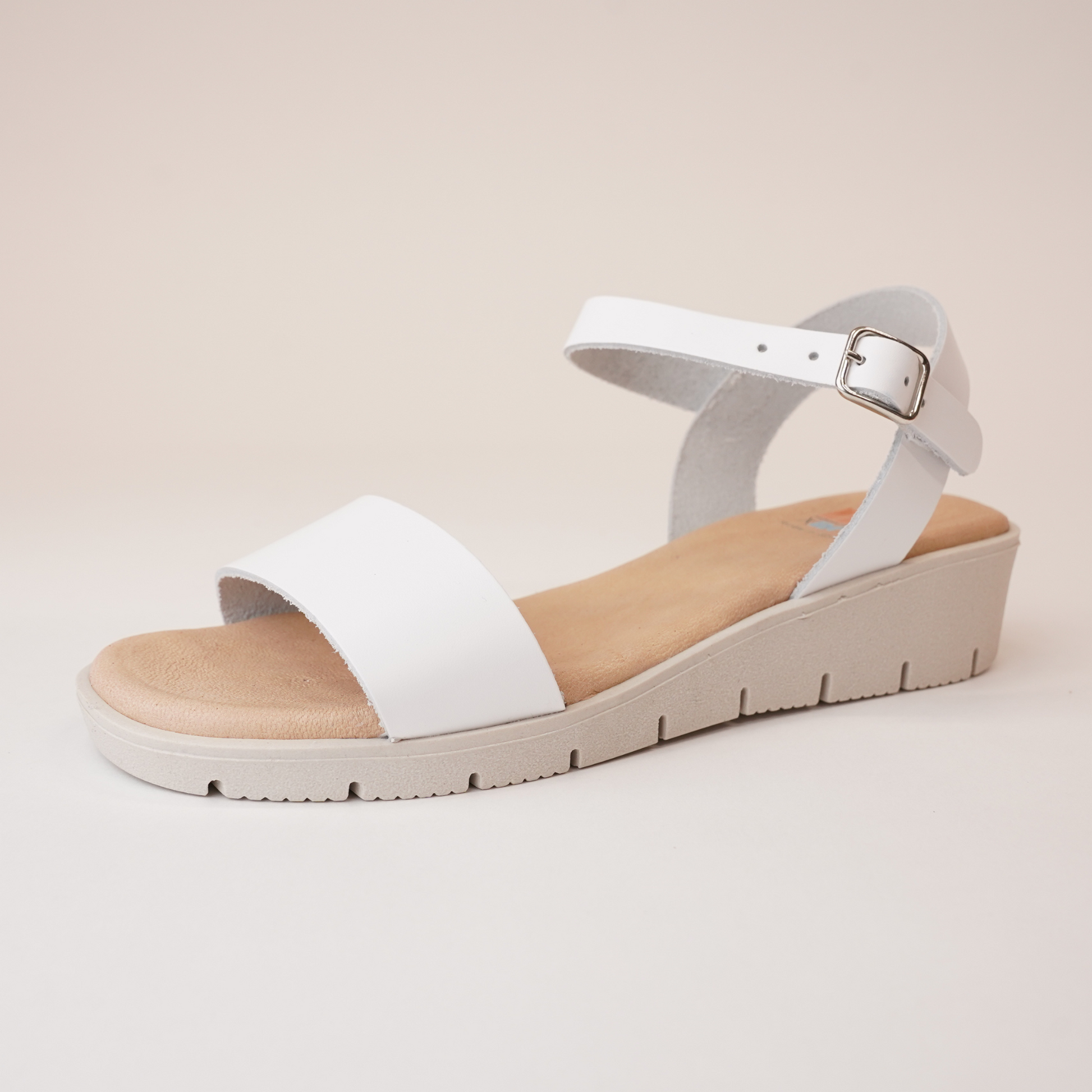 Bella White Leather Sandals