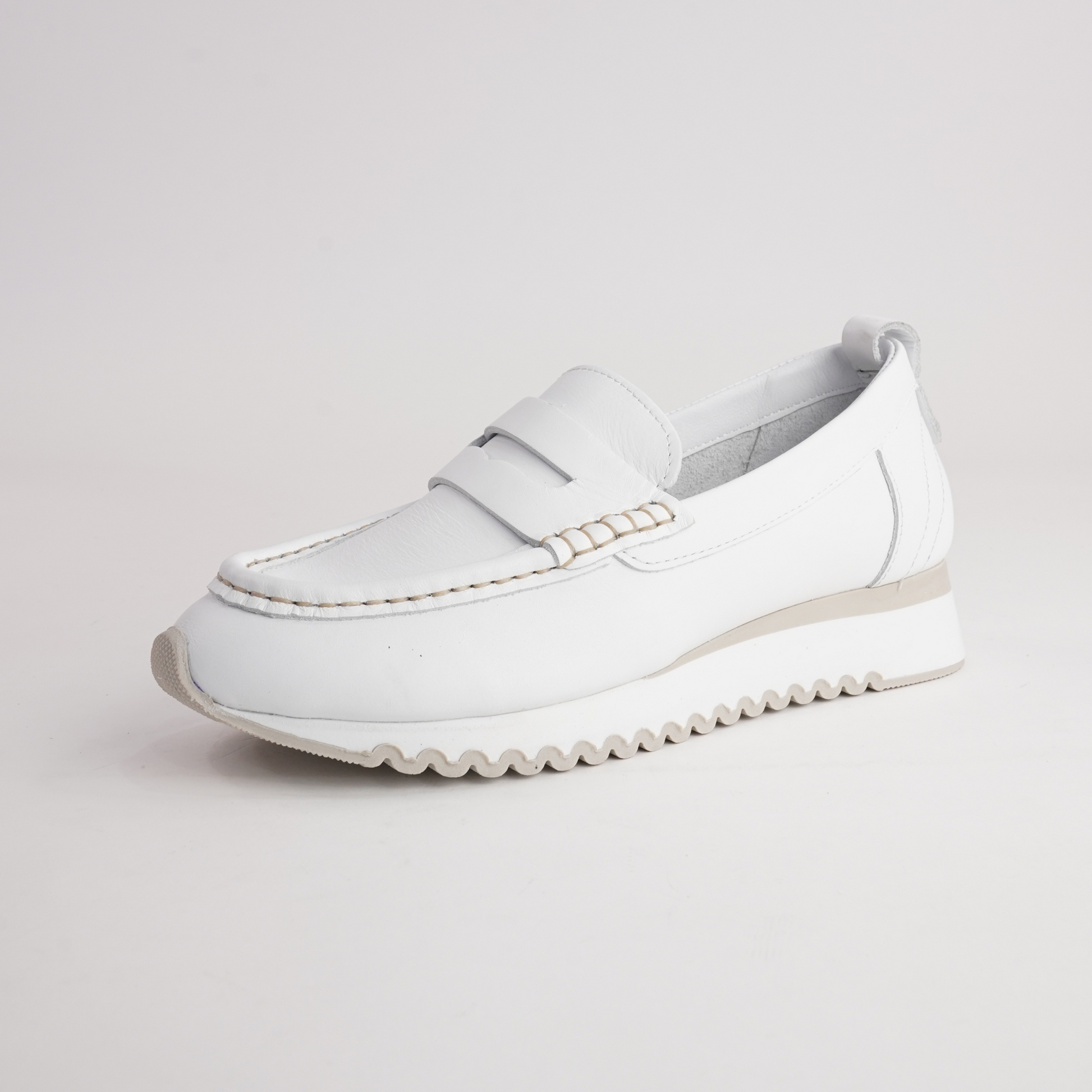Peggy White Leather Loafers