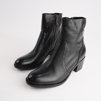 Rarna Black/ Black Heel Leather Ankle Boots