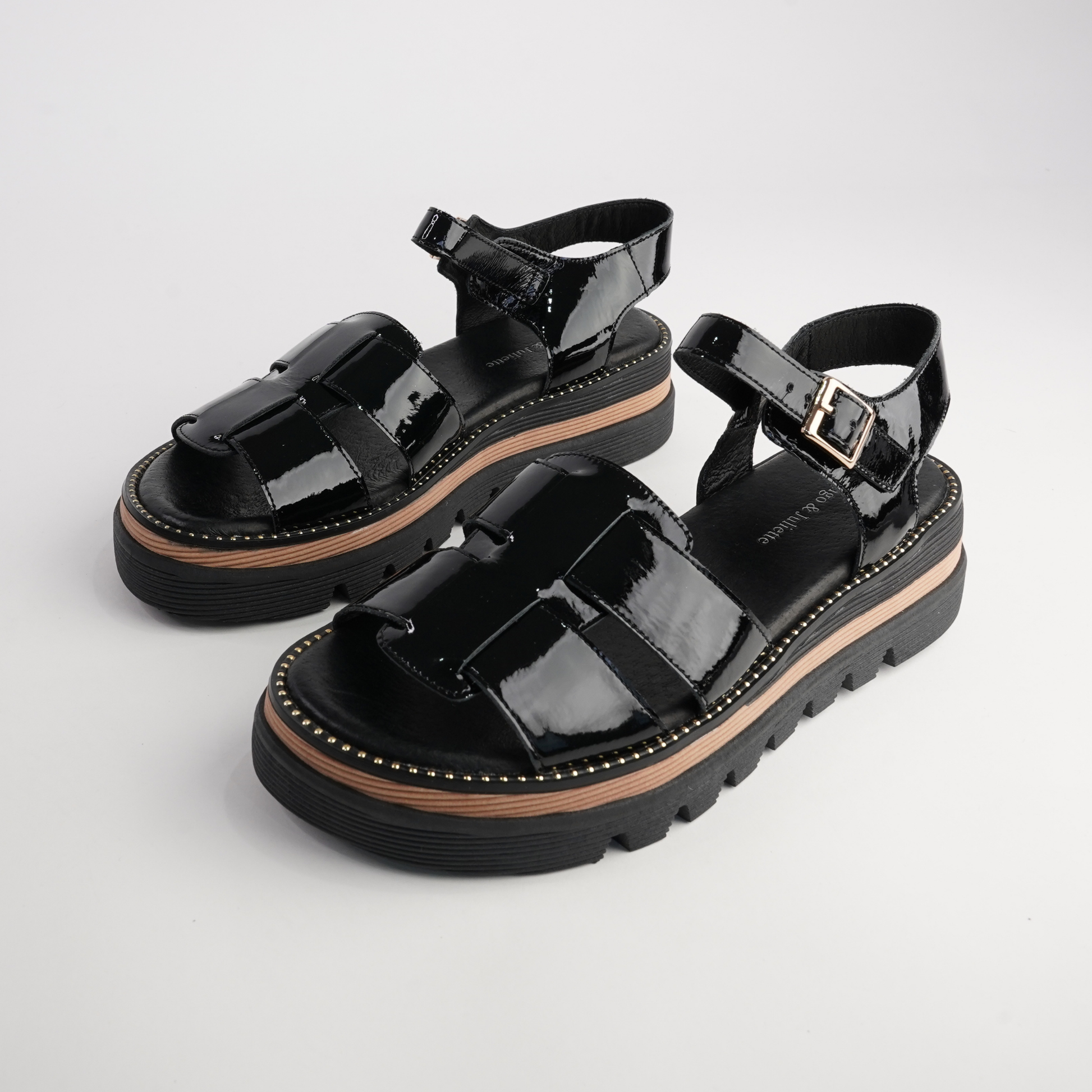 Simm Black Patent Leather Sandals