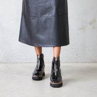 Winsor Black Patent Wedge Boots