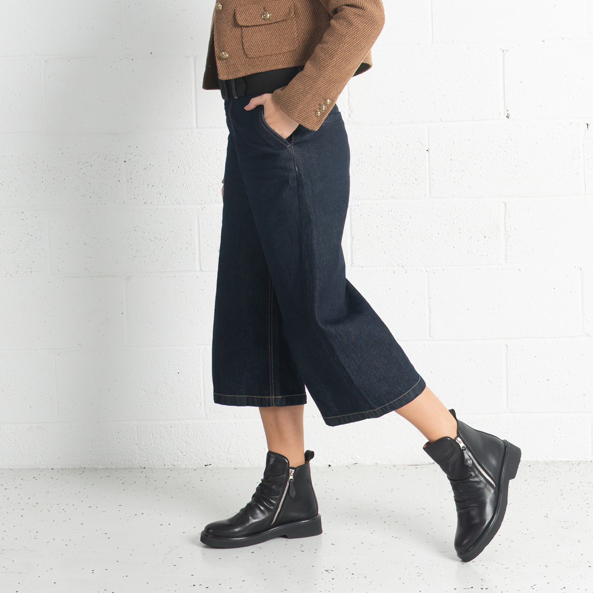 Theona Black Leather Ankle Boots