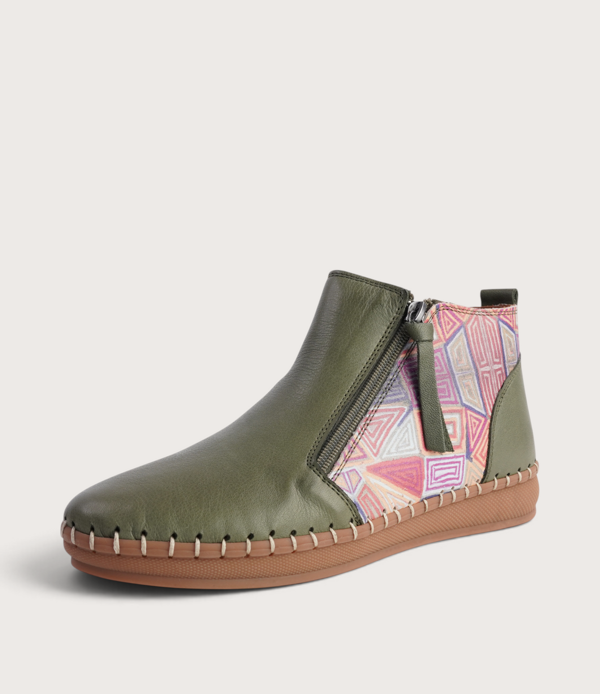Regan Dark Olive Mosaic Leather Ankle Boots