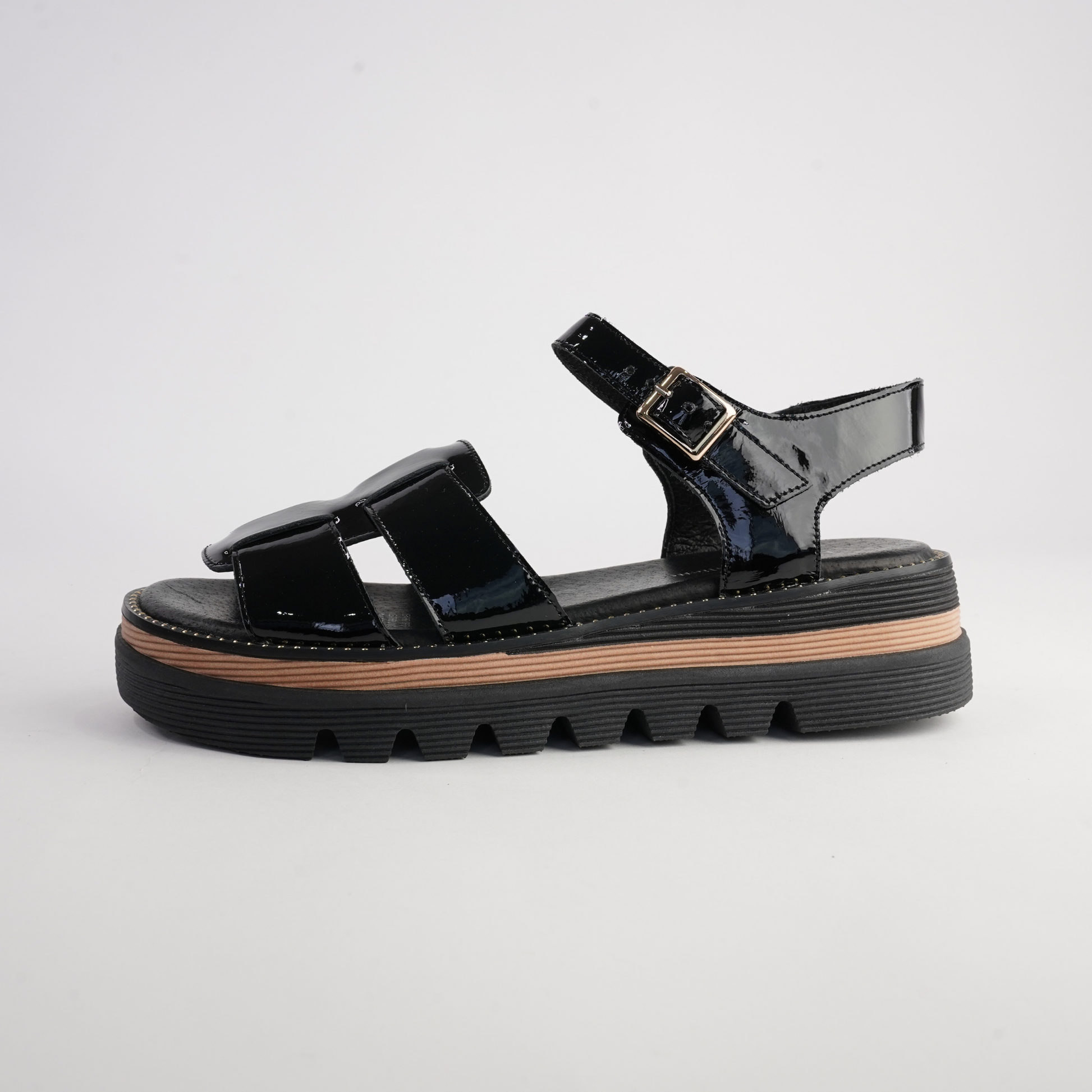 Simm Black Patent Leather Sandals