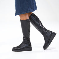 Talker Black Stretch Smooth Leather Knee High Boots, MOLLINI - Shouz