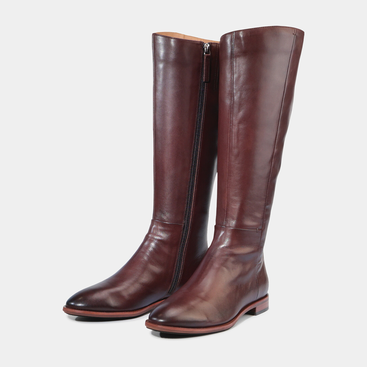 Pheodora Chestnut Leather Knee High Boots - EOS FOOTWEAR | Shouz