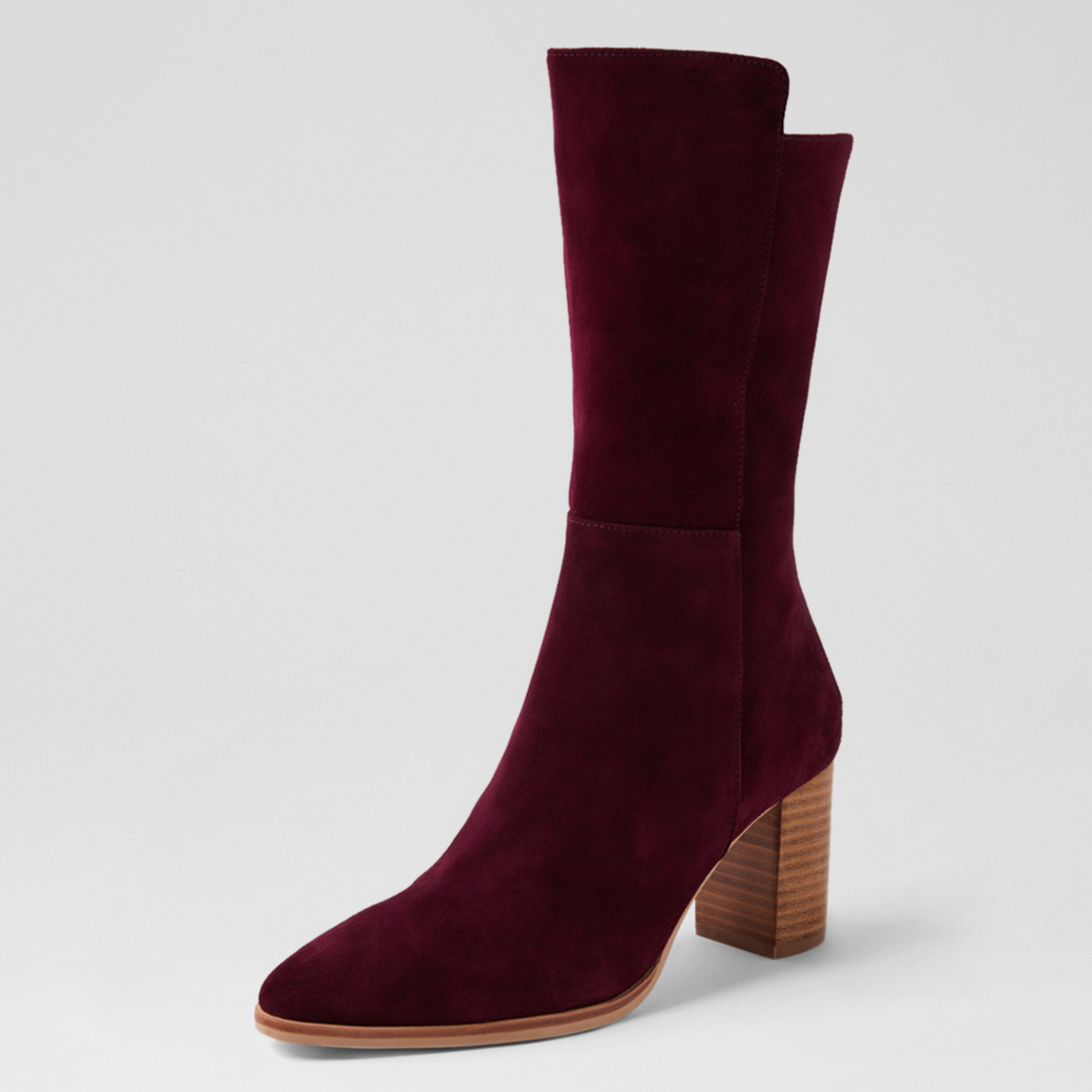 Aisley Burgundy Suede/ Natural Heel Boots - DJANGO AND JULIETTE | Shouz