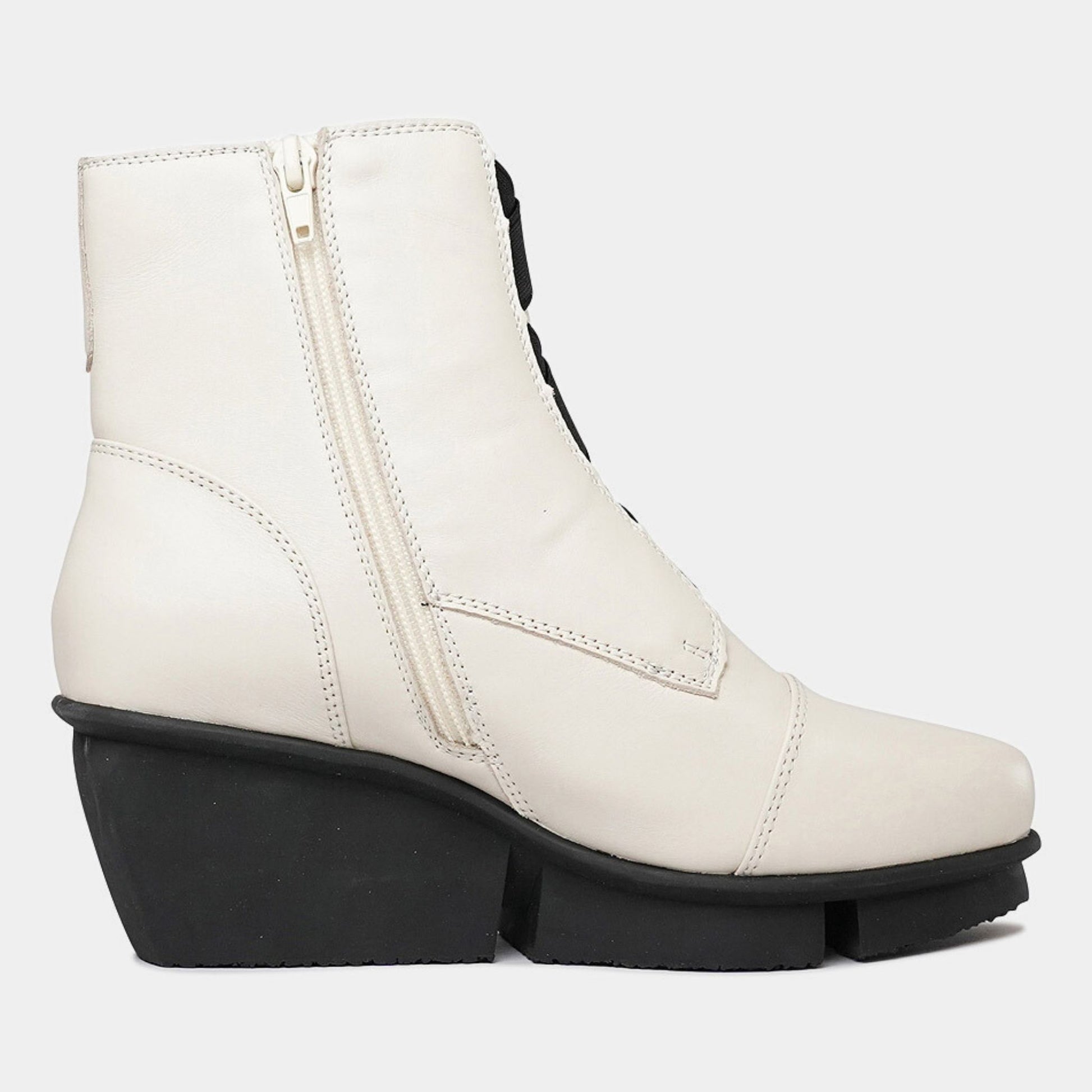 Orient Cream Leather Wedge Boots, ALFIE & EVIE - Shouz