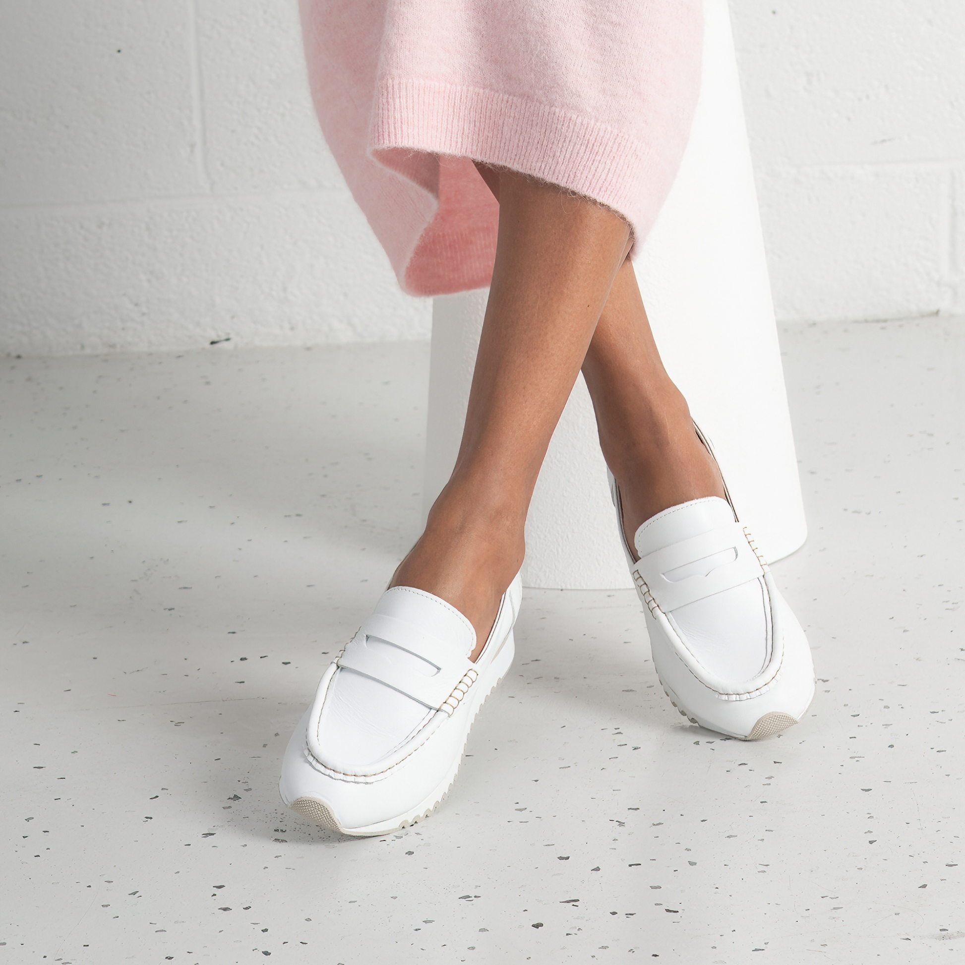 Peggy White Leather Loafers