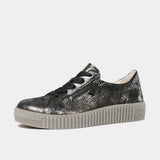Amelia Black Crackle Leather Sneakers, GABOR - Shouz