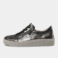 Amelia Black Crackle Leather Sneakers, GABOR - Shouz