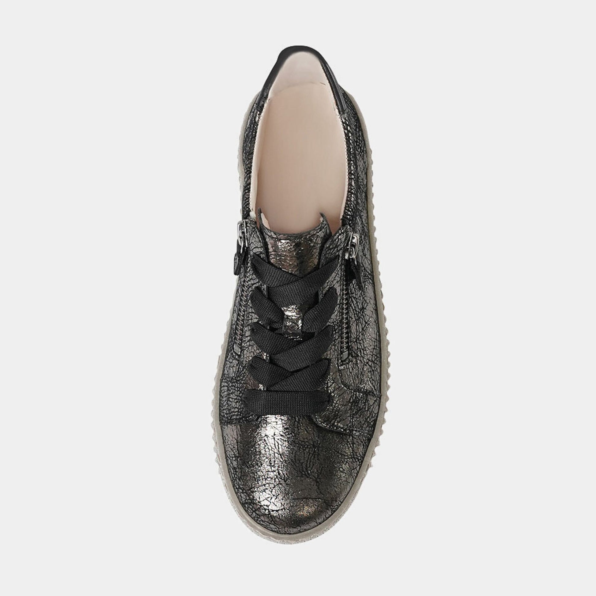 Amelia Black Crackle Leather Sneakers, GABOR - Shouz