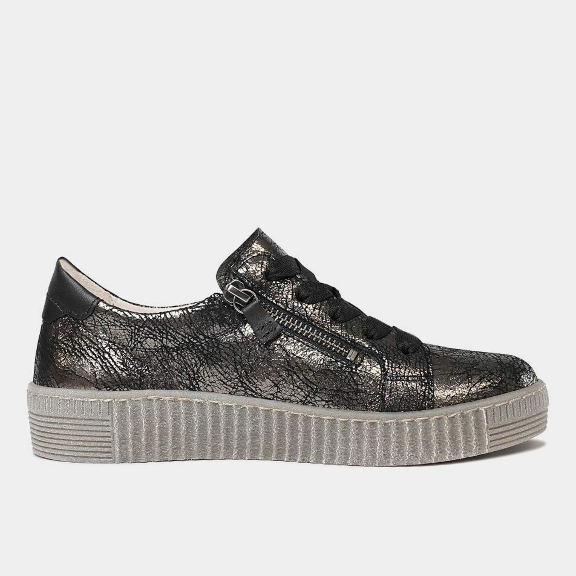 Amelia Black Crackle Leather Sneakers, GABOR - Shouz