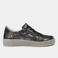 Amelia Black Crackle Leather Sneakers, GABOR - Shouz