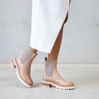 Linear Taupe Leather Chelsea Boots, EOS FOOTWEAR - Shouz