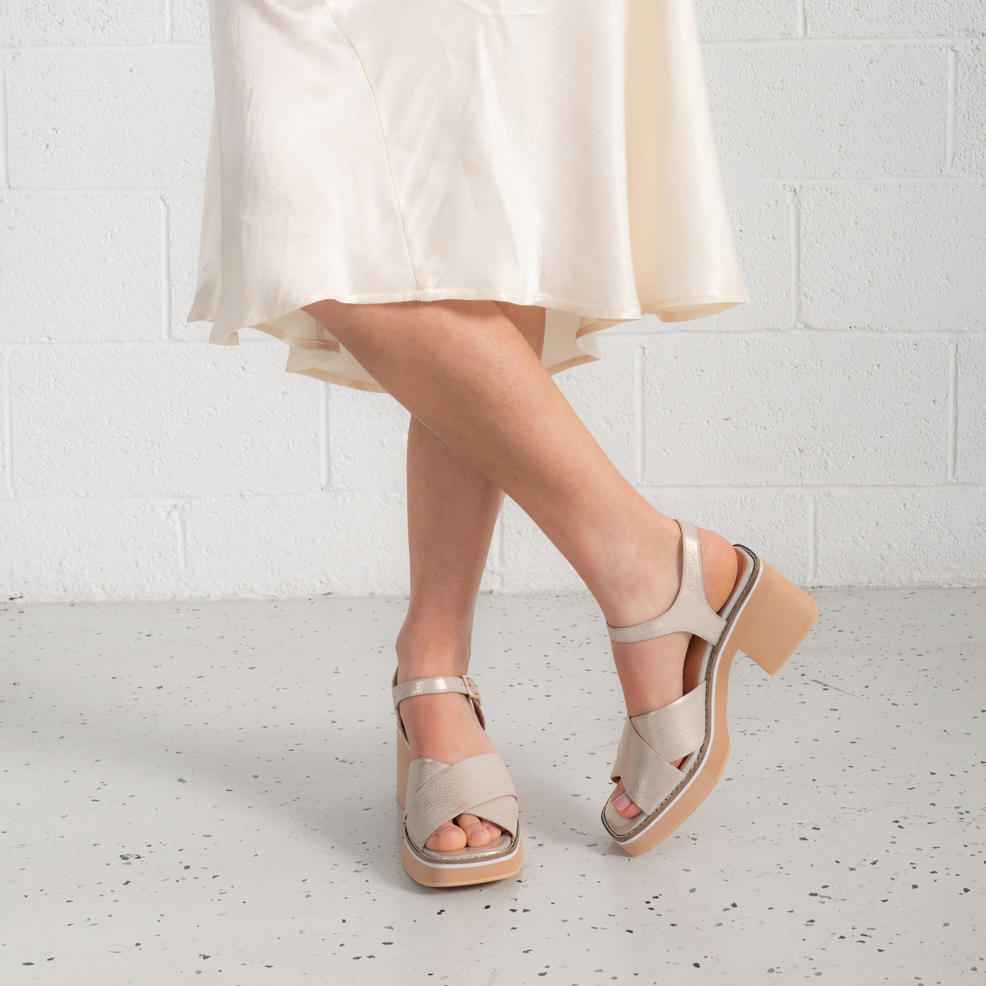 Jemi Beige And Gold Wash Leather Heels