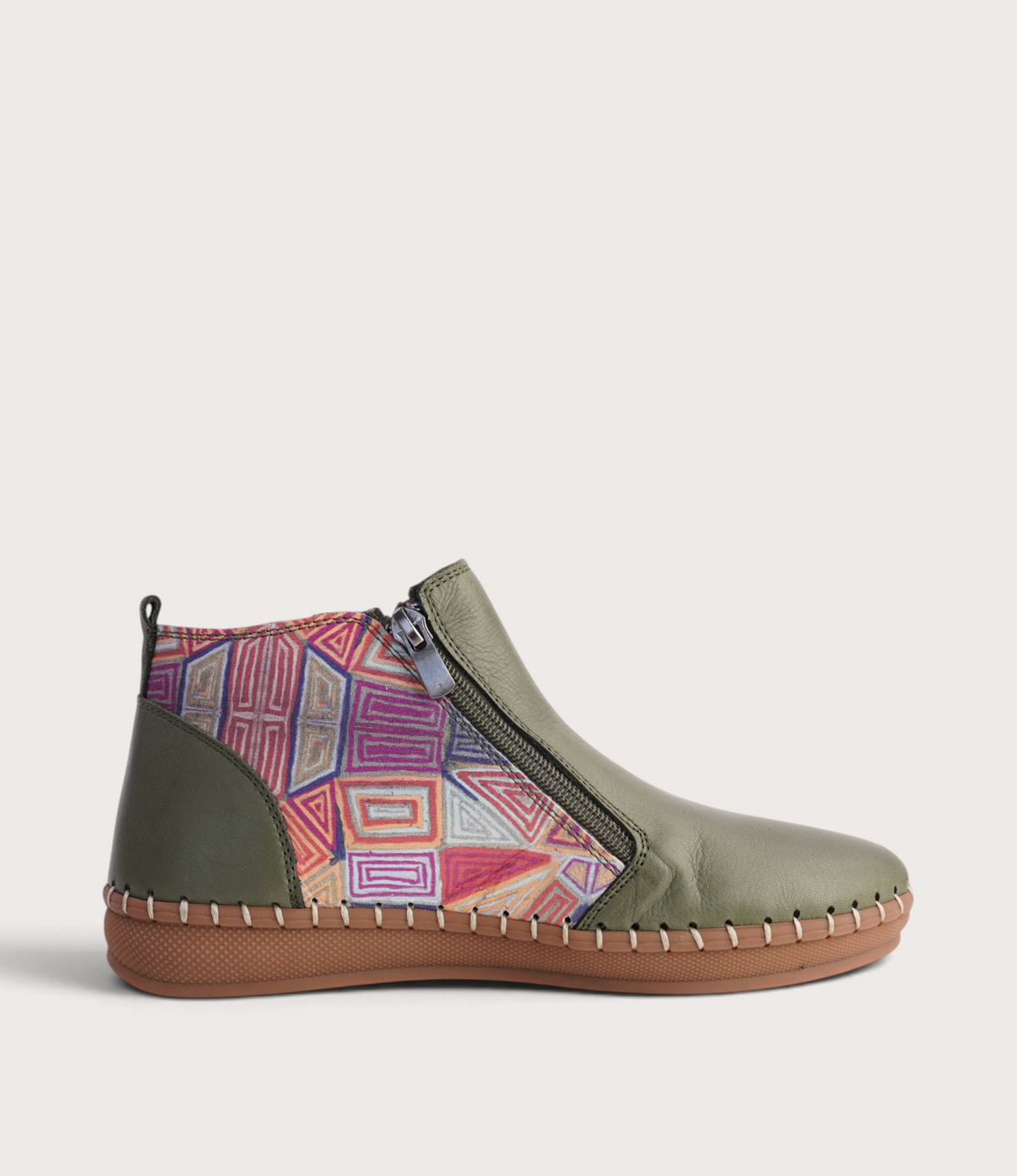 Regan Dark Olive Mosaic Leather Ankle Boots