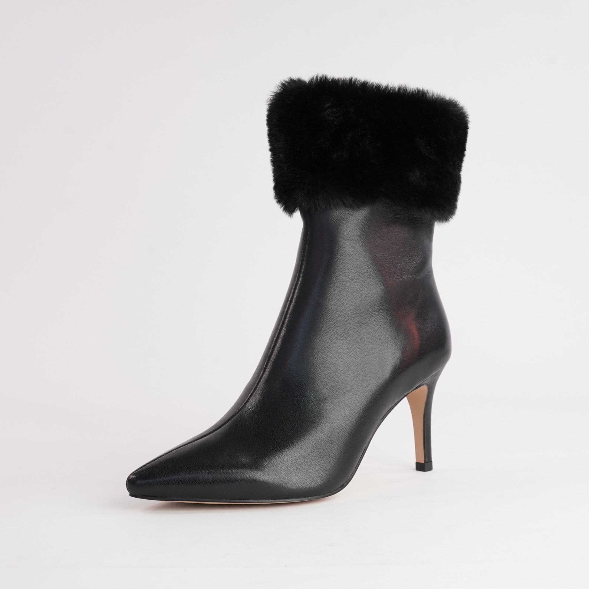 Belos Black Leather/ Fur Ankle Boots