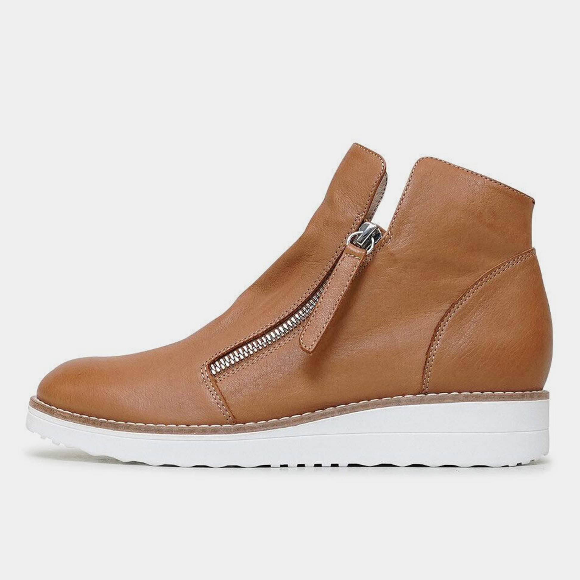 Ohmy Dark Tan Leather Ankle Boots