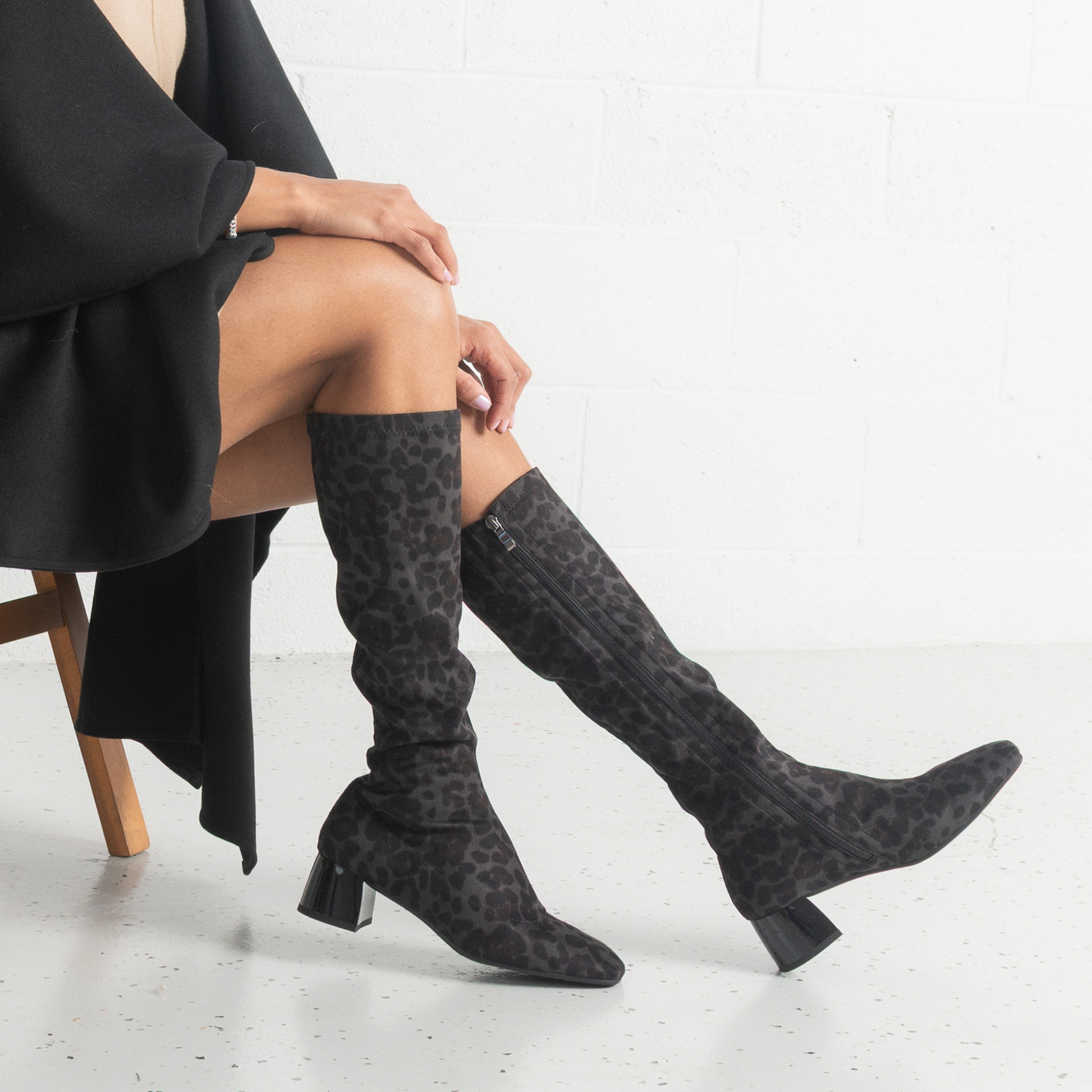 Jinx Charcoal Leopard Knee High Boots