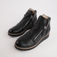 Ooday Black Leather / Black Patent Ankle Boots