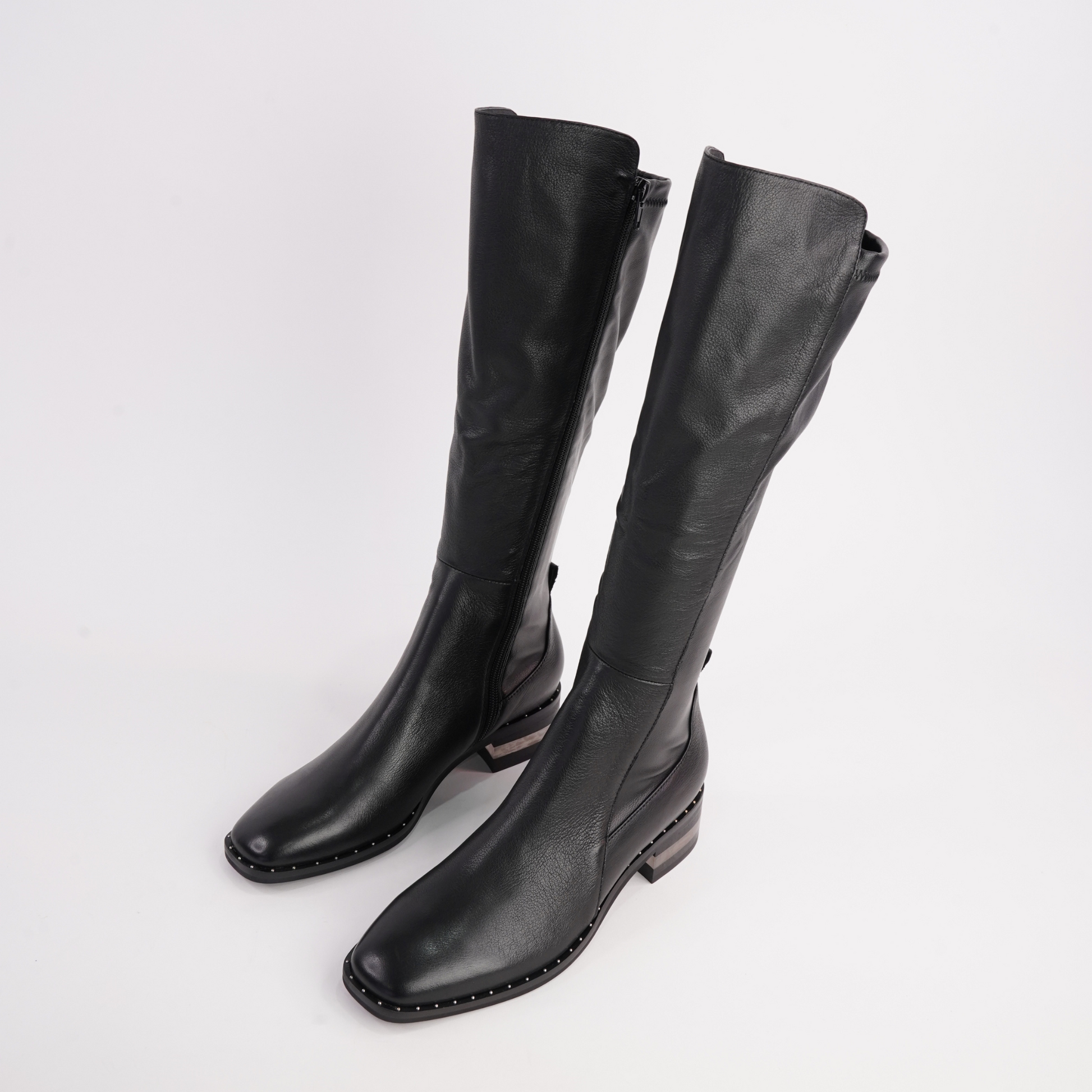 Folmy Black Leather Knee High Boots