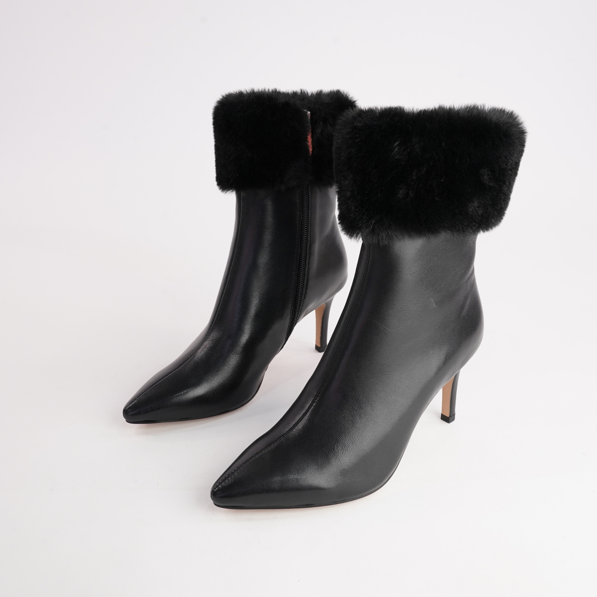 Belos Black Leather/ Fur Ankle Boots