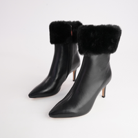 Belos Black Leather/ Fur Ankle Boots