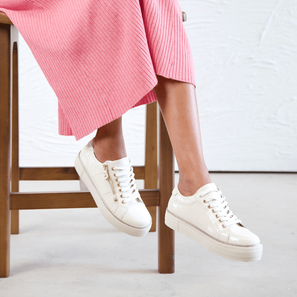 Froggy Ivory Patent Leather Sneakers, DJANGO & JULIETTE - Shouz