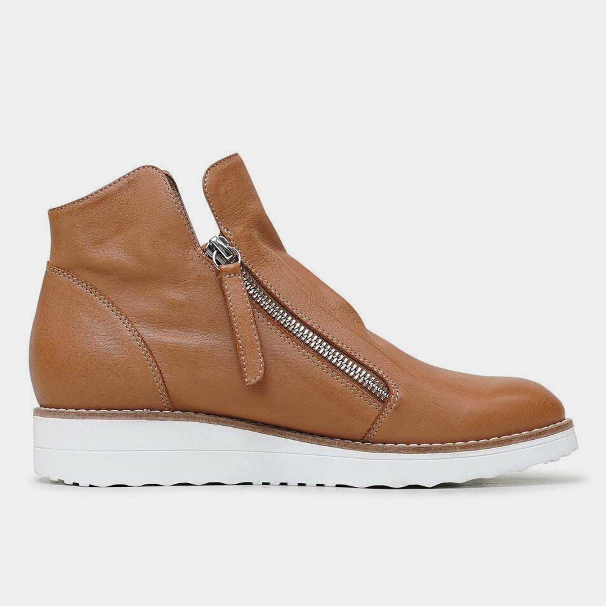 Ohmy Dark Tan Leather Ankle Boots