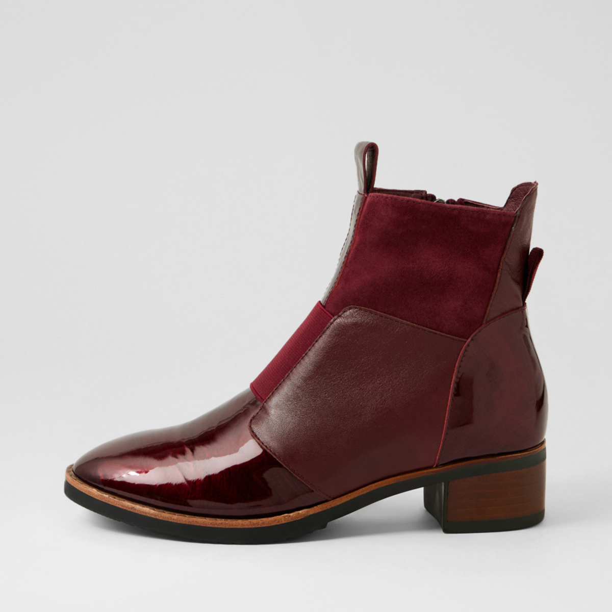 Traigs Burgundy Mix Leather Ankle Boots - DJANGO AND JULIETTE | Shouz