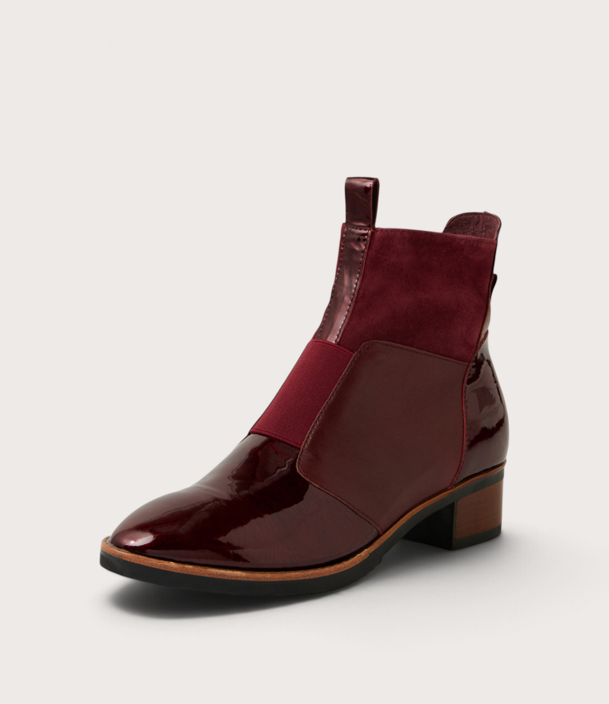 Traigs Burgundy Mix Leather Ankle Boots