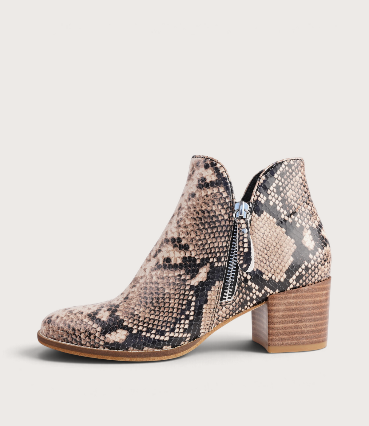 Mitysue Black Caramel Snake Leather Ankle Boots