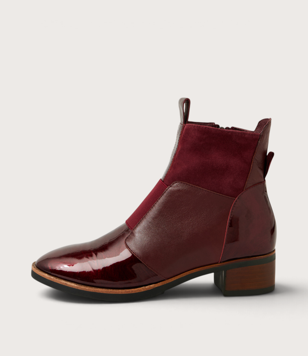 Traigs Burgundy Mix Leather Ankle Boots