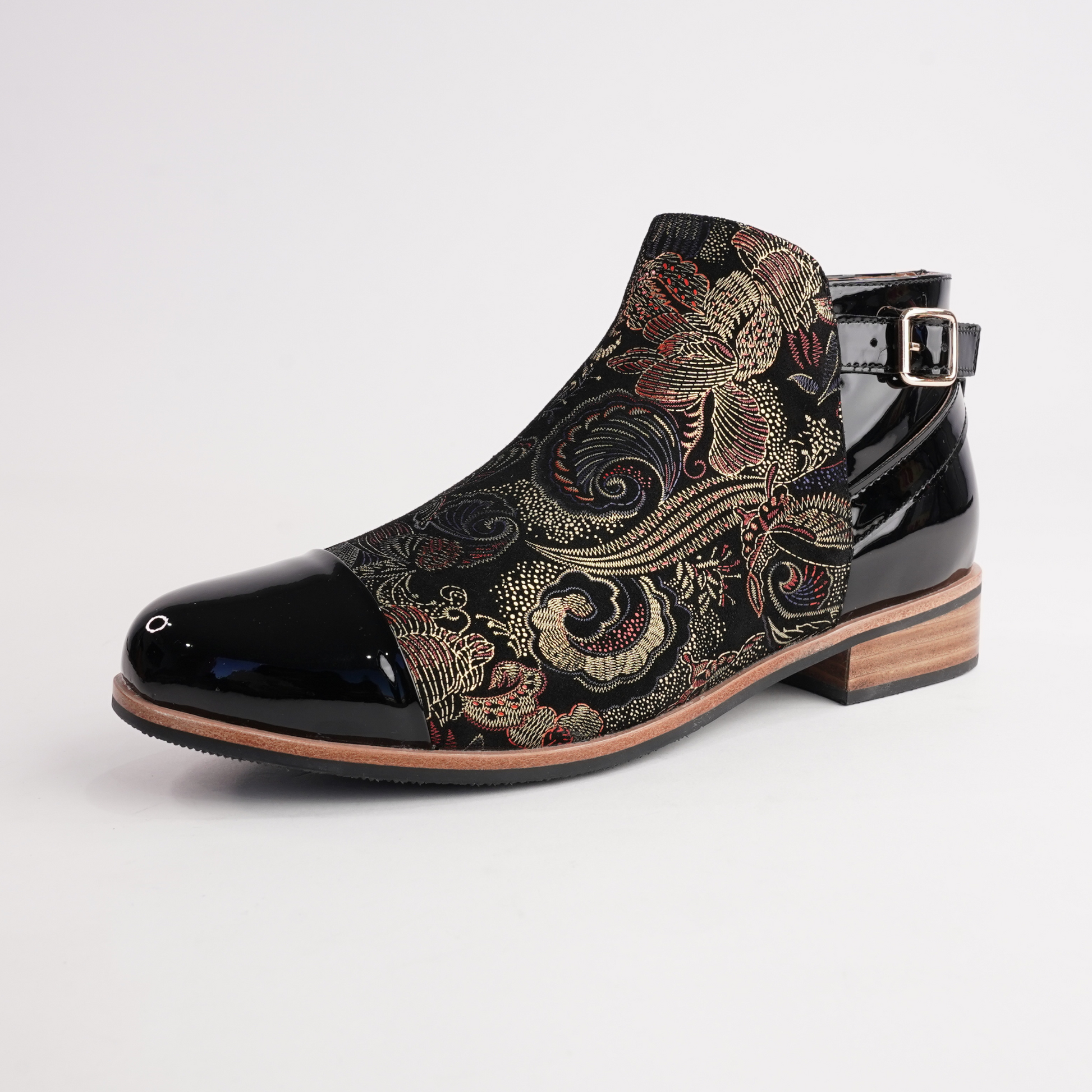 Leart Black Patent/ Black Regal Leather Ankle Boots