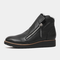 Opal Black Leather/ Black Fur Ankle Boots