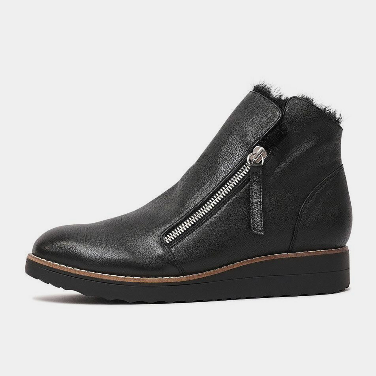 Opal Black Leather/ Black Fur Ankle Boots - TOP END | Shouz