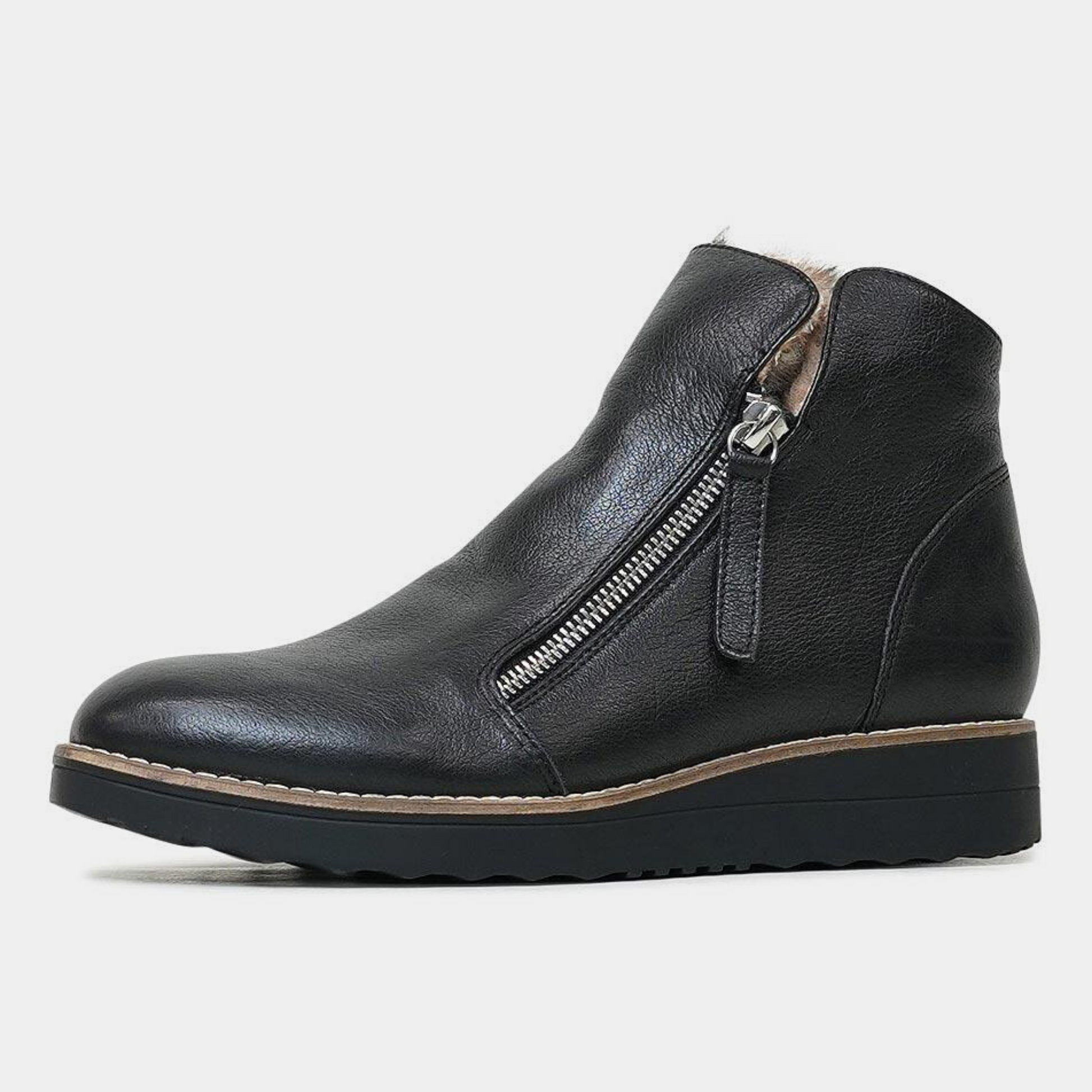 Opal Black Leather/ocelot Fur Ankle Boots