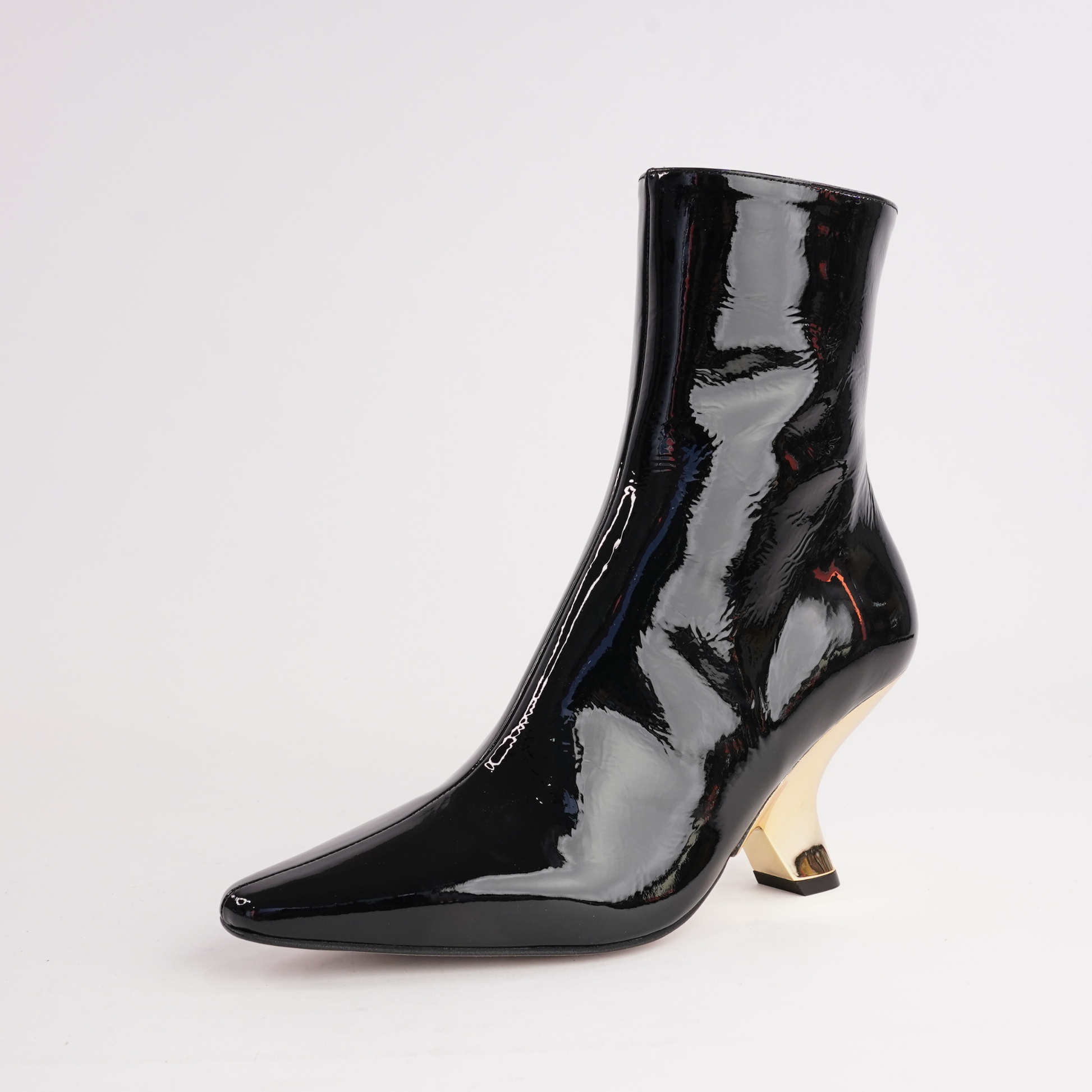Ag-24573 Black Patent/ Gold Heel Leather Ankle Boots