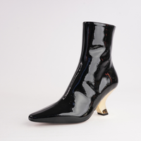 Ag-24573 Black Patent/ Gold Heel Leather Ankle Boots