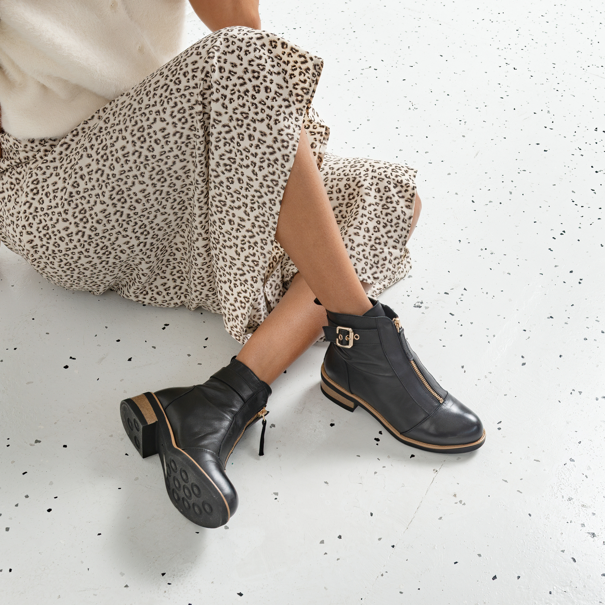Dooley Black Leather Ankle Boots