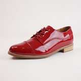 Leeze Dark Red Patent Leather Lace Up Flats